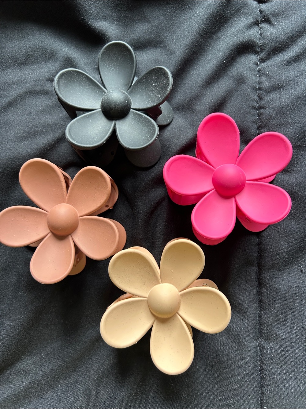 Set of 4 Floral Claw Clips — Black, Hot Pink, Tan & Beige